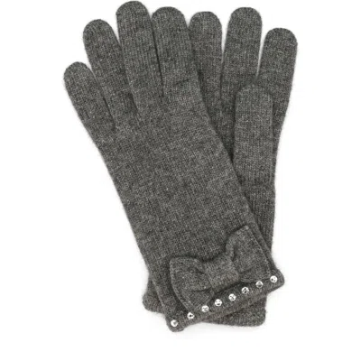 Portolano Crystal Bow Knit Gloves In Gray