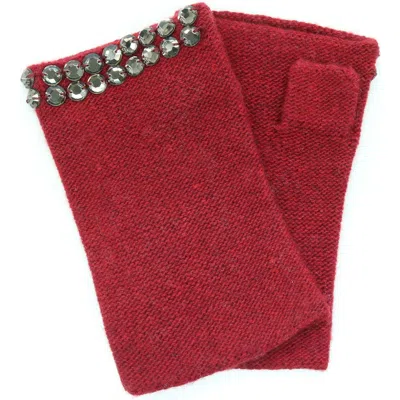 Portolano Crystal Embellished Cashmere Fingerless Gloves In Red