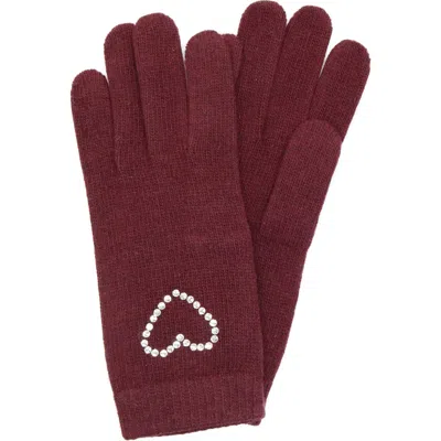 Portolano Crystal Embellished Heart Gloves In Red