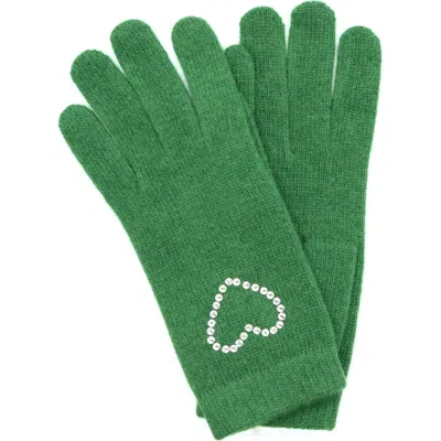 Portolano Crystal Embellished Heart Gloves In Green