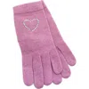 Portolano Crystal Embellished Heart Gloves In Pink