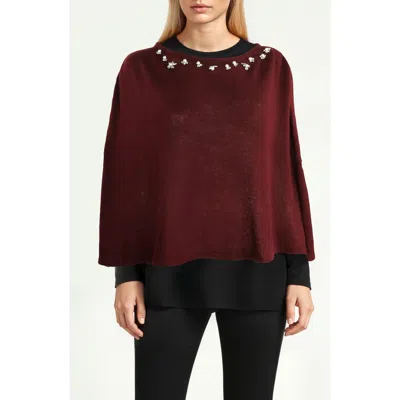 Portolano Crystal Embellished Poncho In Burgundy