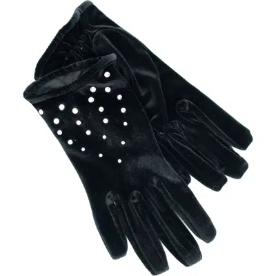 Portolano Crystal Embellished Velvet Gloves In Black