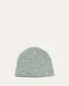 Portolano Crystal Flower Embellished Beanie Hat In Light Grey