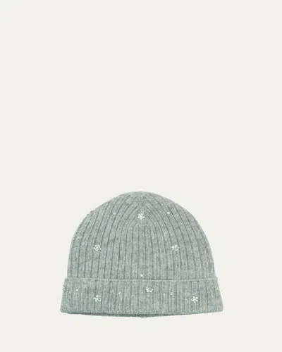 Portolano Crystal Flower Embellished Beanie Hat In Light Grey
