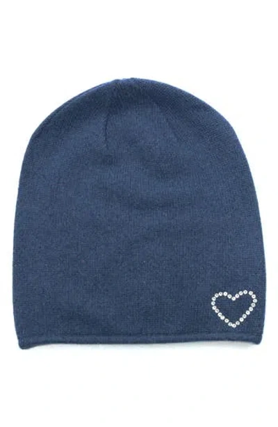 Portolano Crystal Heart Beanie In Blue