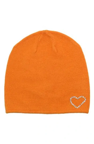 Portolano Crystal Heart Beanie In Orange
