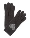 Portolano Crystal Stones Heart Cashmere Tech Gloves In Brown