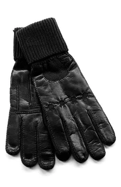 Portolano Cuffed Leather Gloves In Black