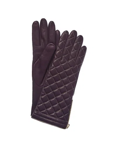 Portolano Dark Currant & Gold Cashmere-lined Leather Gloves In Red