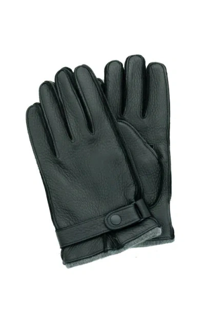 Portolano Deerskin Leather Gloves With Belt In Black