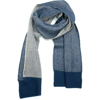 Portolano Double Face Merino Wool Scarf In Blue