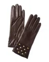 Portolano Embellished Cuff Wool & Cashmere-lined Leather Gloves In Brown