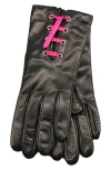 Portolano Eyelet Lace-up Leather Gloves In Black