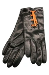 Portolano Eyelet Lace-up Leather Gloves In Black