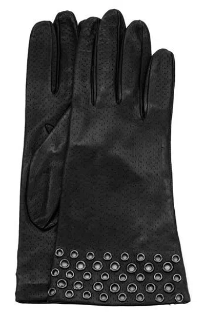 Portolano Eyelet Leather Gloves In Black