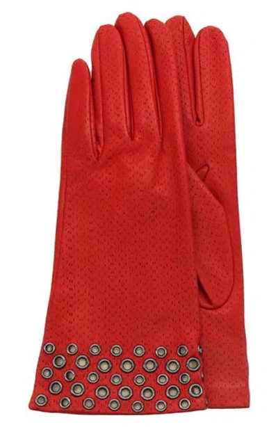 Portolano Eyelet Leather Gloves In Red