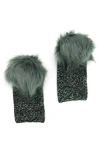 Portolano Faux Fur Pom Cashmere Tweed Fingerless Gloves In Green