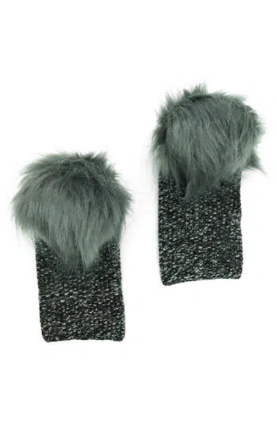 Portolano Faux Fur Pom Cashmere Tweed Fingerless Gloves In Green