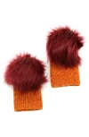 Portolano Faux Fur Pom Cashmere Tweed Fingerless Gloves In Brown