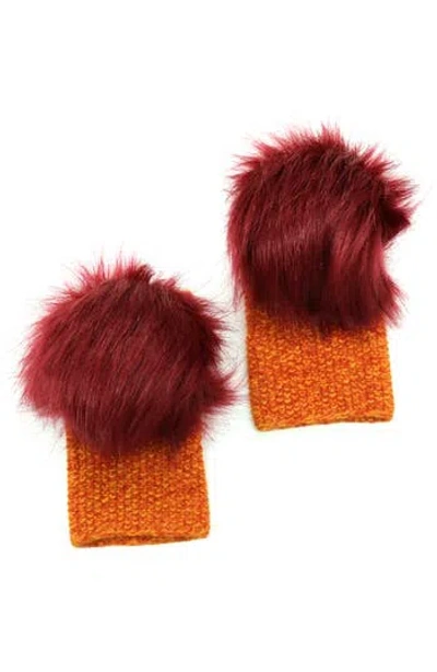 Portolano Faux Fur Pom Cashmere Tweed Fingerless Gloves In Brown