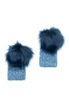Portolano Faux Fur Pom Cashmere Tweed Fingerless Gloves In Blue
