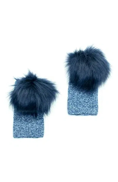 Portolano Faux Fur Pom Cashmere Tweed Fingerless Gloves In Blue