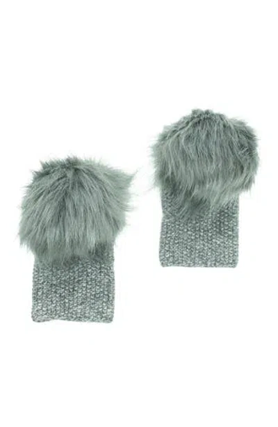 Portolano Faux Fur Pom Cashmere Tweed Fingerless Gloves In Gray