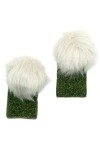 Portolano Faux Fur Pom Cashmere Tweed Fingerless Gloves In Metallic