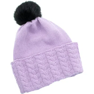 Portolano Faux Pom Beanie In Purple