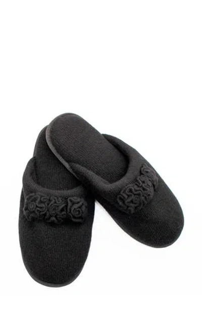 Portolano Flower Trim Cashmere Scuff Slipper In Black