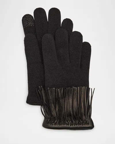 Portolano Fringe Cashmere Gloves In Blue
