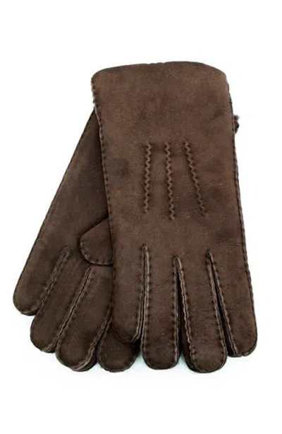 Portolano Genuine Shearling Trimmed Gloves In Brown