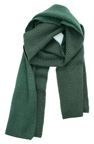 Portolano Geometric Knit Scarf In Dark Brown/green