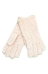 Portolano Honeycomb Knit Wool Blend Gloves In White