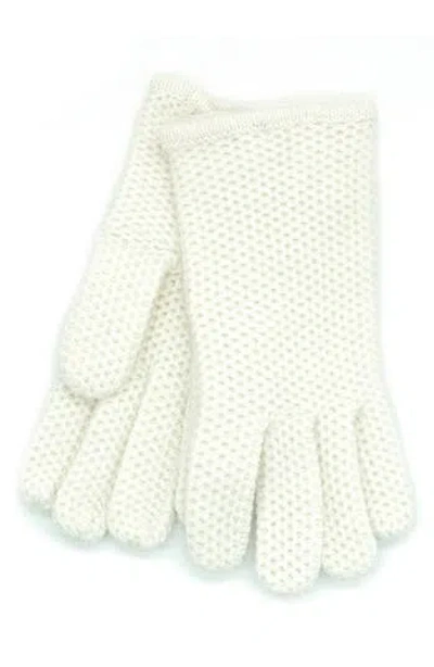 Portolano Honeycomb Knit Wool Blend Gloves In White