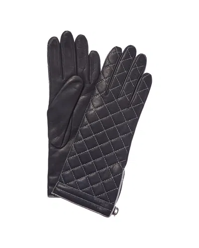 Portolano Iron Grey & Silver Cashmere-lined Leather Gloves In Black