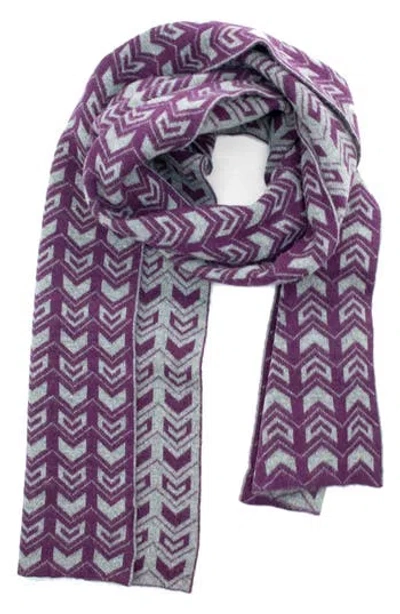 Portolano Jacquard Knit Scarf In Prune/heather Grey