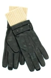 Portolano Knit Cuff Leather Gloves In Black/light Camel