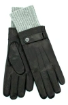 Portolano Knit Cuff Leather Gloves In Black/light Grey