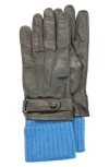 Portolano Knit Cuff Leather Gloves In Teak/sky Diver