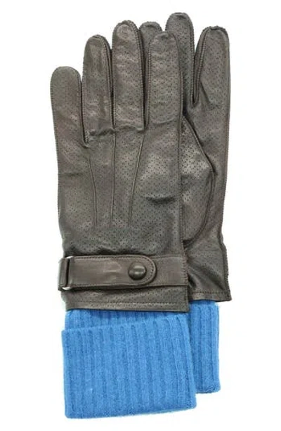 Portolano Knit Cuff Leather Gloves In Teak/sky Diver