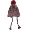 Portolano Knit Earflap Pompom Beanie In Bordeaux/dark Grey
