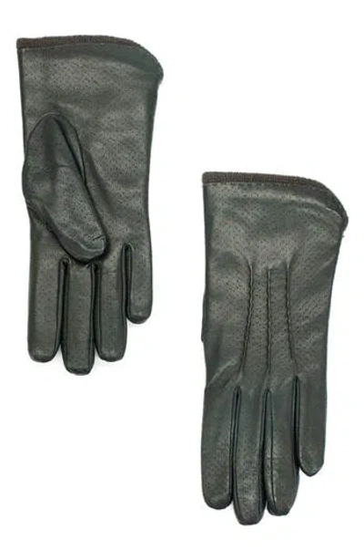 Portolano Knit Lined Leather Gloves In Black/silver Lining