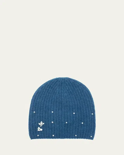 Portolano Knit Stone Embellished Cashmere Beanie In Denim