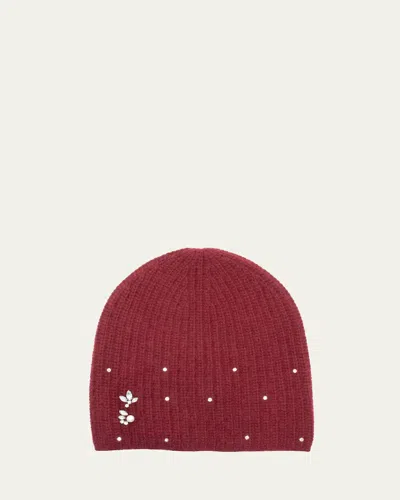 Portolano Knit Stone Embellished Cashmere Beanie In Rum