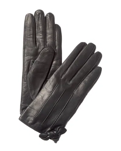 Portolano Knotted Bow Silk-lined Leather Gloves In Gray