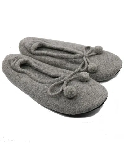 Portolano Ladies Ballerina Slippers With Bow And Poms In Light Grey