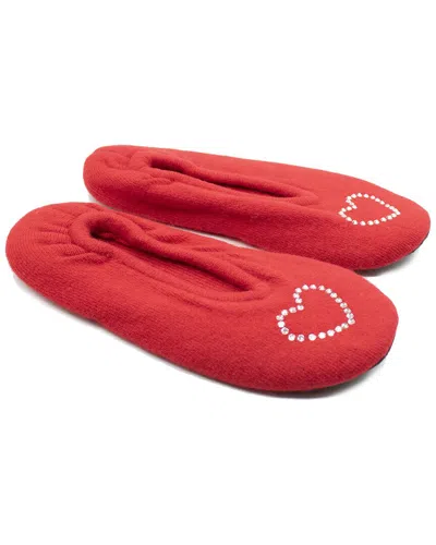 Portolano Ladies Ballerina Slippers With Hotfix Stones Heart In Red