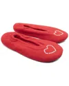 Portolano Ladies Ballerina Slippers With Hotfix Stones Heart In Red
